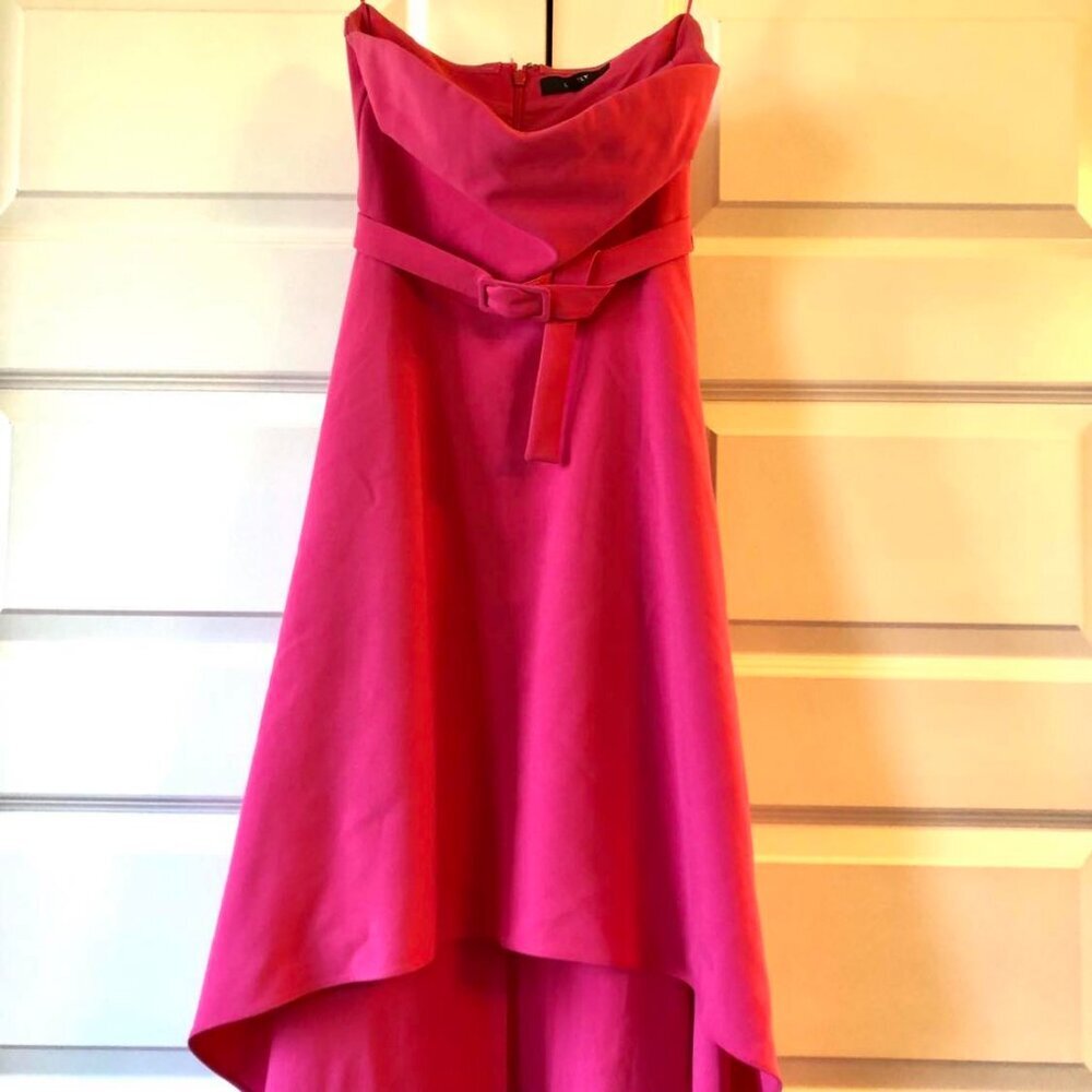 New LIKELY Lovelle Hi-Low Strapless Belted Gown Pink Flame 6 MSRP $378 - Picture 5 of 7